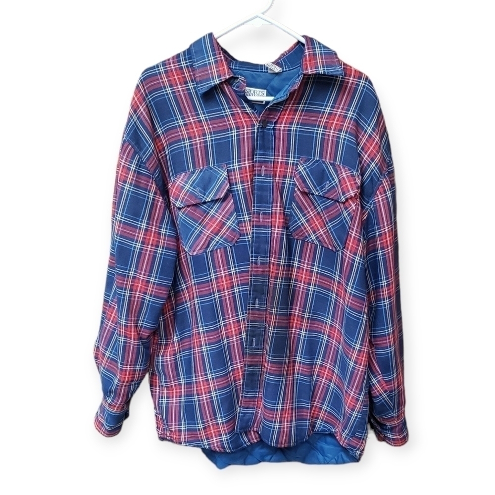 Sports Afield Mens Quilted Lined Flannel Plaid Button Down Jacket Shacket XL